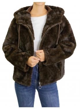 Giacca con cappuccio e zip frontale reversibile in similpelliccia Please